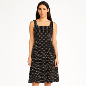 Talbots Black White Polka Dot Sleeveless A-Line Dress Size 14 Like New